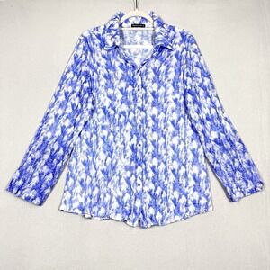 David Cline Top‎ Women XL Snap Front Blouse Abstract Print Artsy Purple USA Made